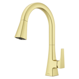 Pfirst Modern 1-Handle Pull-Down Kitchen Faucet in Brushed Gold