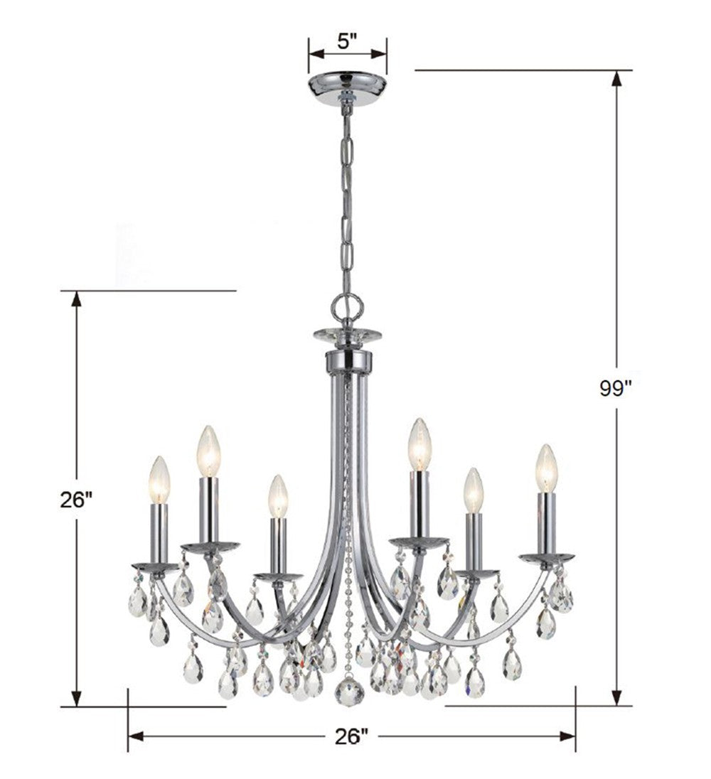 Bridgehampton 6 Light Hand Cut Crystal Polished Chrome Chandelier 8826-CH-CL-MWP