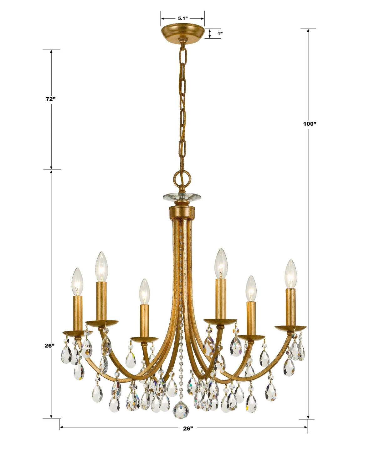 Bridgehampton 6 Light Hand Cut Crystal Antique Gold Chandelier 8826-GA-CL-MWP