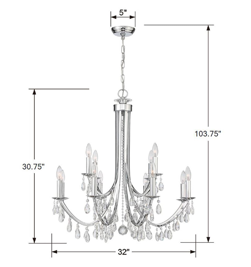 Bridgehampton 12 Light Hand Cut Crystal Polished Chrome Chandelier 8829-CH-CL-MWP