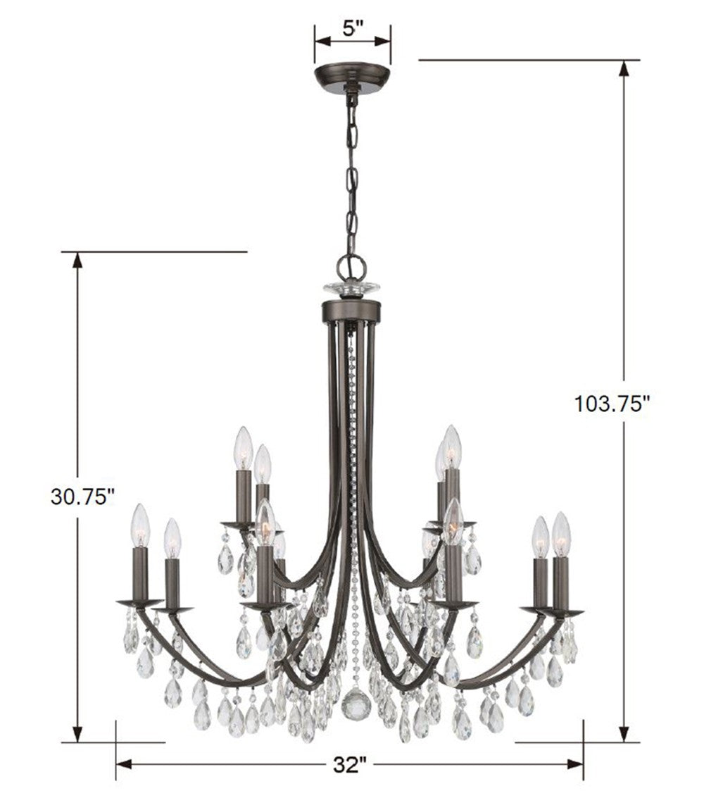 Bridgehampton 12 Light Hand Cut Crystal Polished Chrome Chandelier 8829-CH-CL-MWP