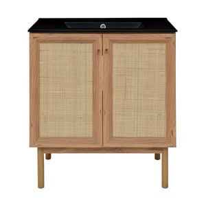 Classe 30" Freestanding Bathroom Vanity in Golden Oak with Black 3-Hole Widespread Sink Top