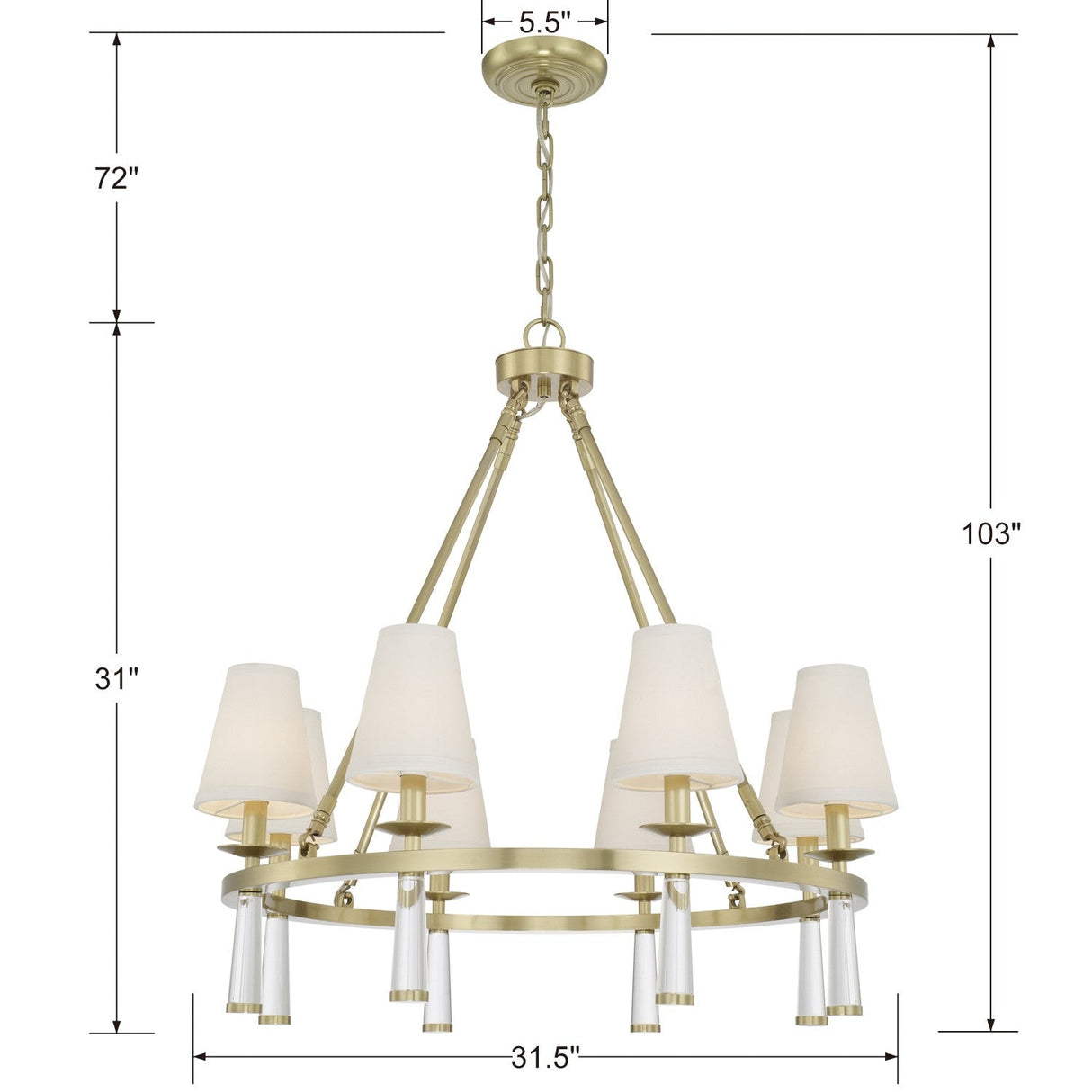 Baxter 8 Light Antique Aged Brass Chandelier 8867-AG