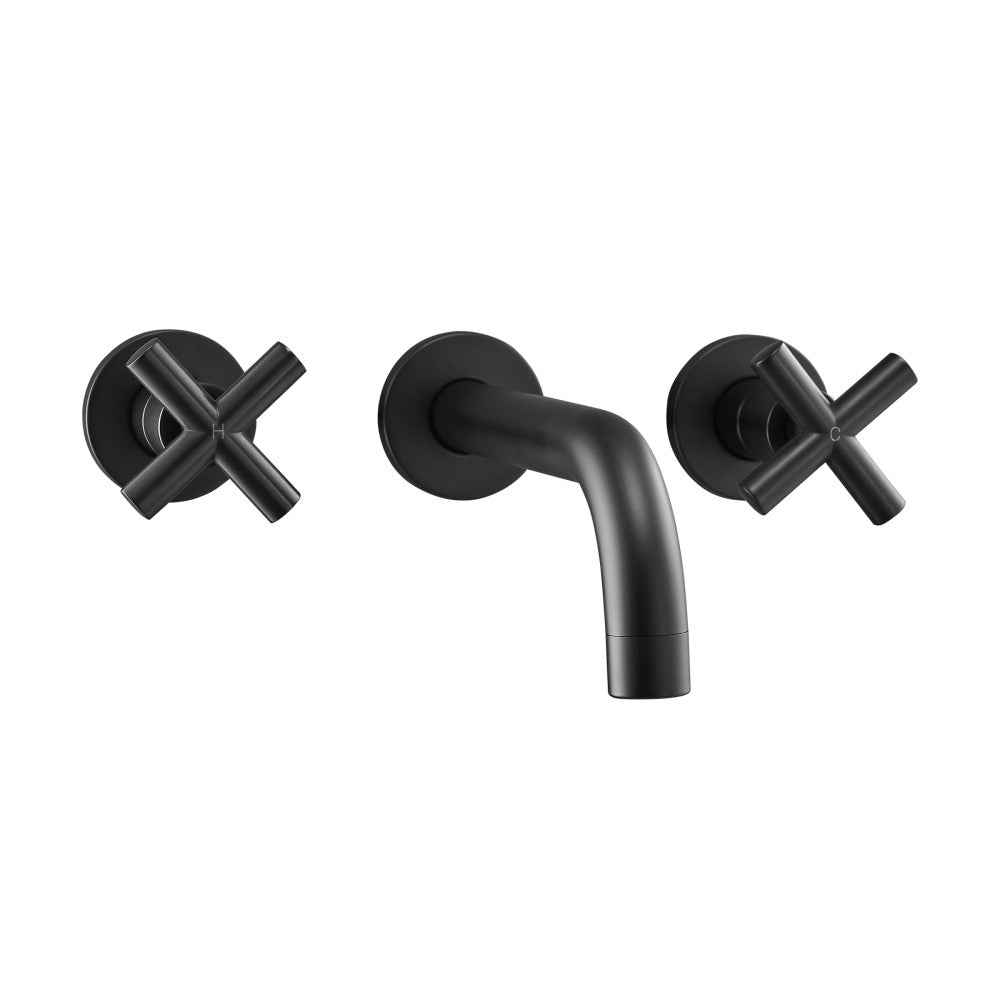 Ivy Double-Cross Handle Valve, Wall-Mount, Bathroom Faucet in Matte Black