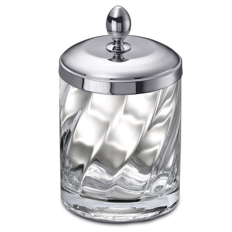 Twisted Glass and Chrome Brass Cotton Swabs Jar