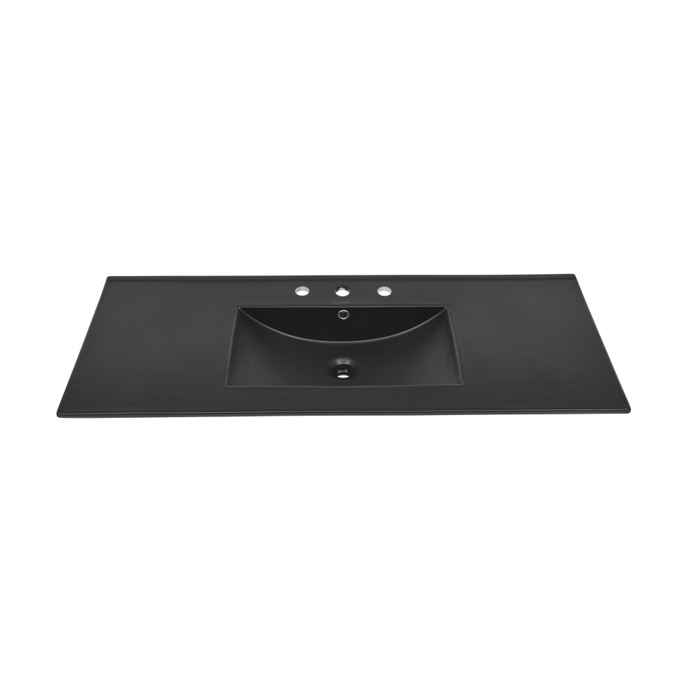 48 inch Ceramic Vanity Sink Top in Matte Black with 3 Holes