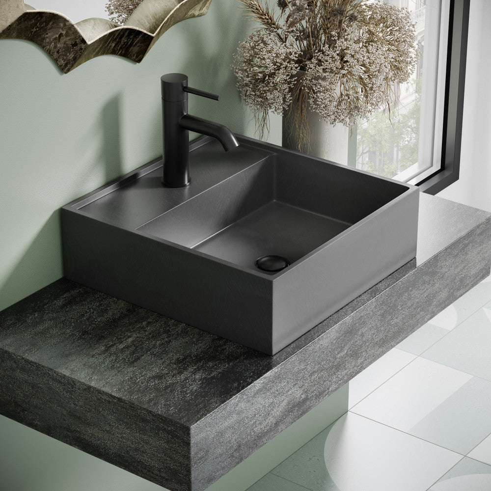 Lisse 23.5" Rectangle Concrete Vessel Bathroom Sink in Dark Grey