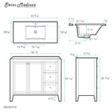 Cannes 48 Single, Two Doors, Three Drawers, Bathroom Vanity