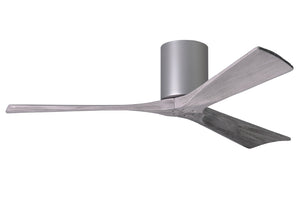 Matthews Fan IR3H-BN-BW-52 Irene-3H three-blade flush mount paddle fan in Brushed Nickel finish with 52” solid barn wood tone blades.