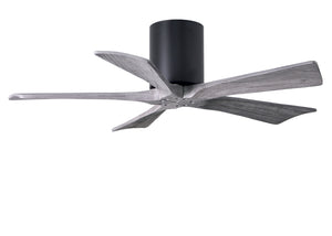 Matthews Fan IR5H-BK-BW-42 Irene-5H five-blade flush mount paddle fan in Matte Black finish with 42” solid barn wood tone blades.