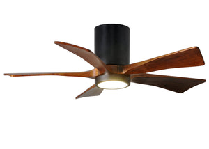 Matthews Fan IR5HLK-BK-WA-42 IR5HLK five-blade flush mount paddle fan in Matte Black finish with 42” solid walnut tone blades and integrated LED light kit.