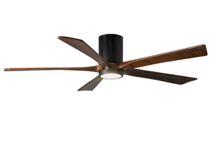 Matthews Fan IR5HLK-BK-WA-60 IR5HLK five-blade flush mount paddle fan in Matte Black finish with 60” solid walnut tone blades and integrated LED light kit.