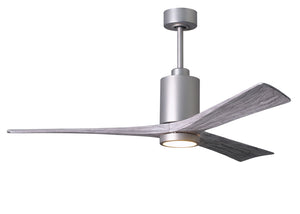 Matthews Fan PA3-BN-BW-60 Patricia-3 three-blade ceiling fan in Brushed Nickel finish with 60” solid barn wood tone blades and dimmable LED light kit 