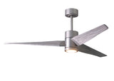Matthews Fan SJ-BN-BW-60 Super Janet three-blade ceiling fan in Brushed Nickel finish with 60” solid barn wood tone blades and dimmable LED light kit 