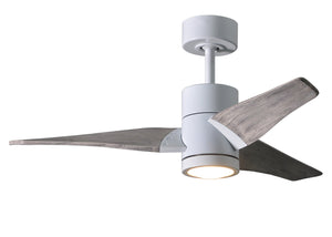 Matthews Fan SJ-WH-BW-42 Super Janet three-blade ceiling fan in Gloss White finish with 42” solid barn wood tone blades and dimmable LED light kit 