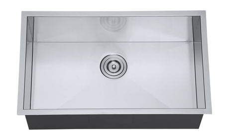 DAX Stainless Steel Handmade Single Bowl Undermount Kitchen Sink, 30", Brushed Stainless Steel DAX-SQ-3018-X