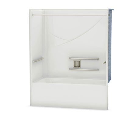 Aker OPTS-6032 AcrylX Alcove Left-Hand Drain One-Piece Tub Shower in Sterling Silver - ADA Grab Bars