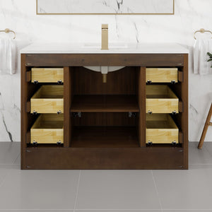 Curio 48 in. Walnut Single Sink Bath Vanity with Carrara Quartz Top and Undermount Porcelain Sink