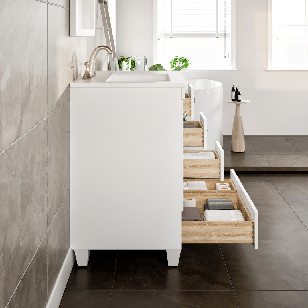 Acclaim 28 in. White Single Sink Bath Vanity with Carrara Quartz Top and Undermount Porcelain Sink