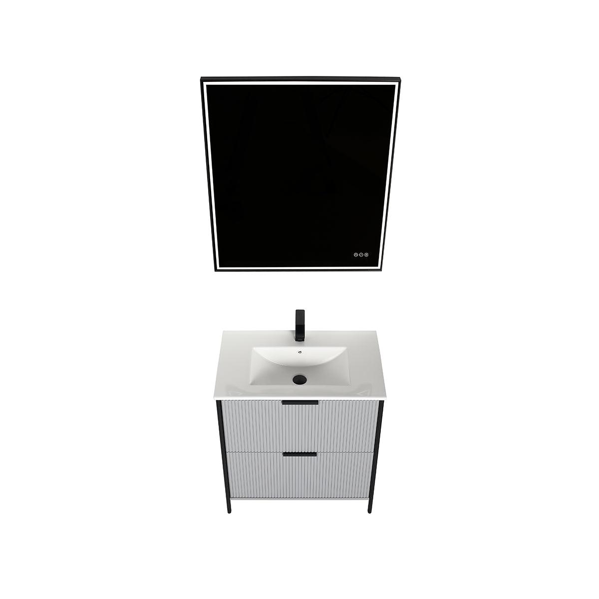 Zurich 30" Vanity – Glossy White & Metal Grey with Soft-Close Drawers & Ample Storage