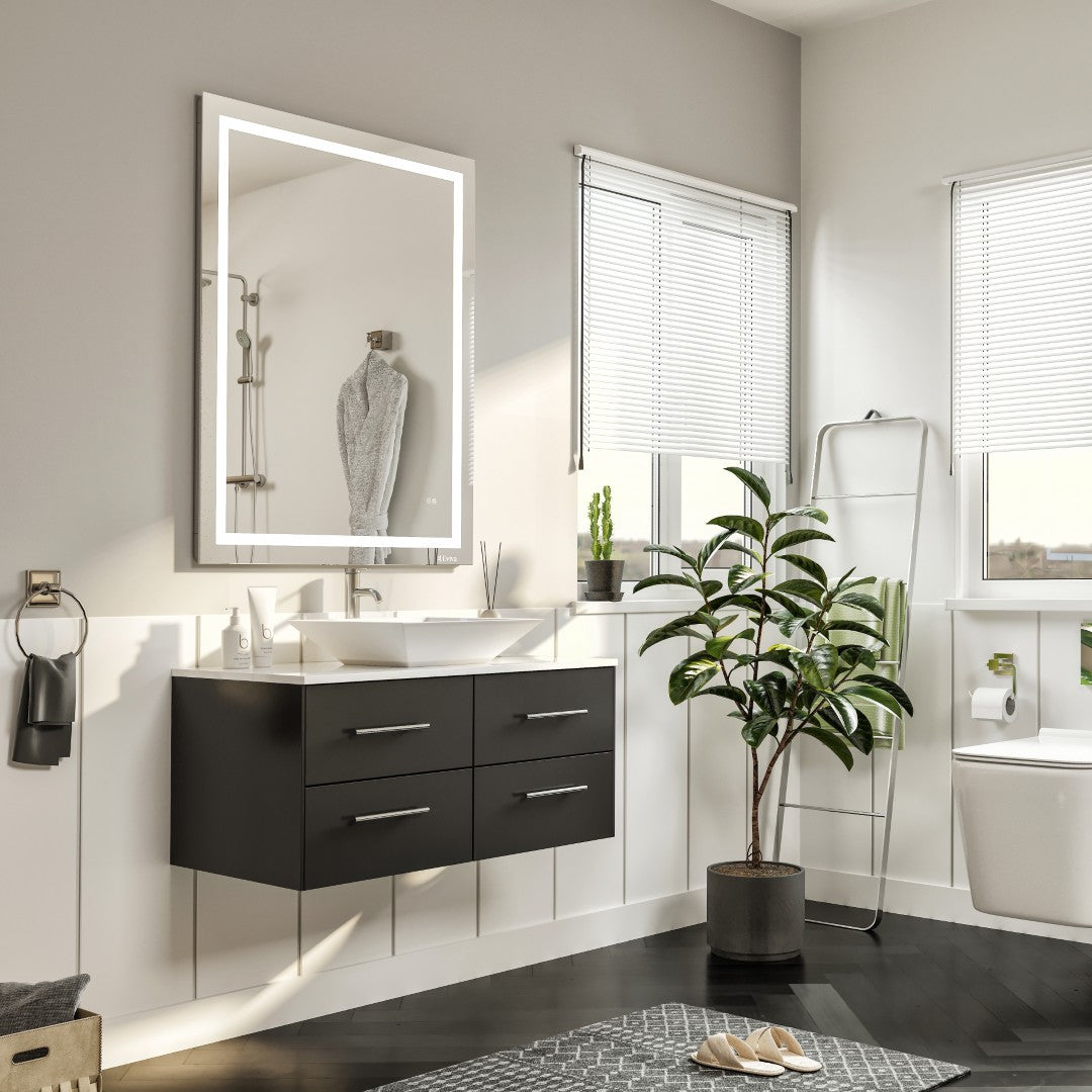 Wave 30 in. Espresso Wall Mount Single Sink Bath Vanity with White Quartz Top and Vessel Porcelain Sink