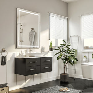 Wave 30 in. Espresso Wall Mount Single Sink Bath Vanity with White Quartz Top and Vessel Porcelain Sink