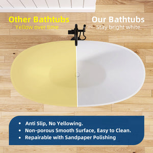 New England Home Goods Fuji 61" Freestanding Tub in White - Stone Resin Solid Surface