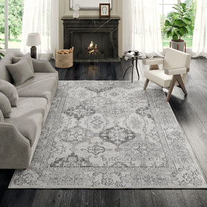 Eviva Mosaic 5' x 7' Damask Gray Rug