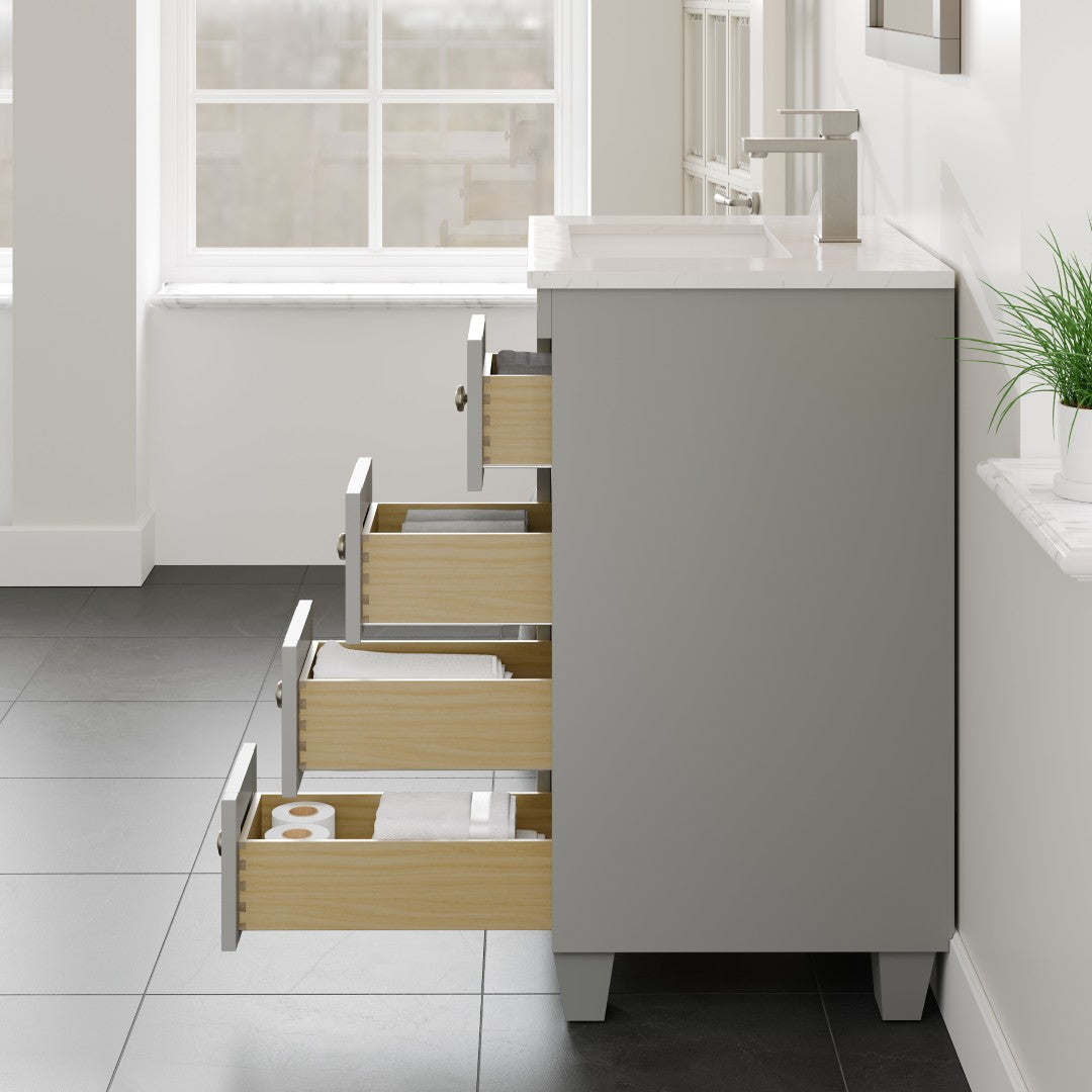 Acclaim 24 in. Gray Single Sink Bath Vanity with Carrara Quartz Top and Undermount Porcelain Sink