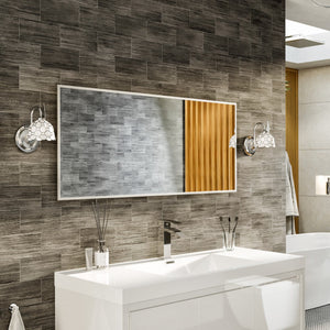 Eviva Sax 47" x 20" Rectangular Brushed Nickel Metal Framed Mirror