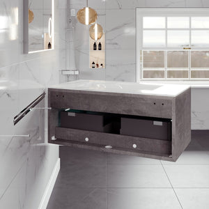 Aurora 36 in. Concrete Gray Wall Mount Single Sink Bath Vanity with Carrara Quartz Top and Undermount Porcelain Sink