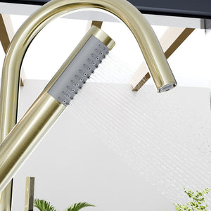 Eviva Modem Single-Handle Freestanding Tub Faucet with Hand Shower in Brushed Gold