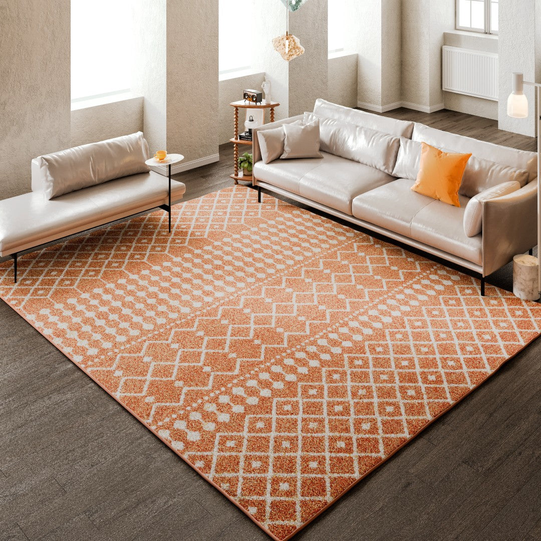Eviva Grid 8' x 10' Geometric Orange/Cream Rug