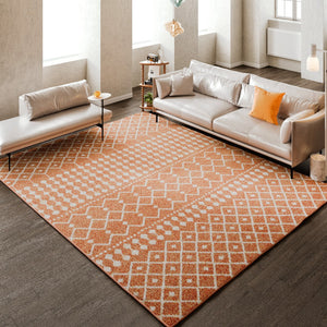 Eviva Grid 8' x 10' Geometric Orange/Cream Rug