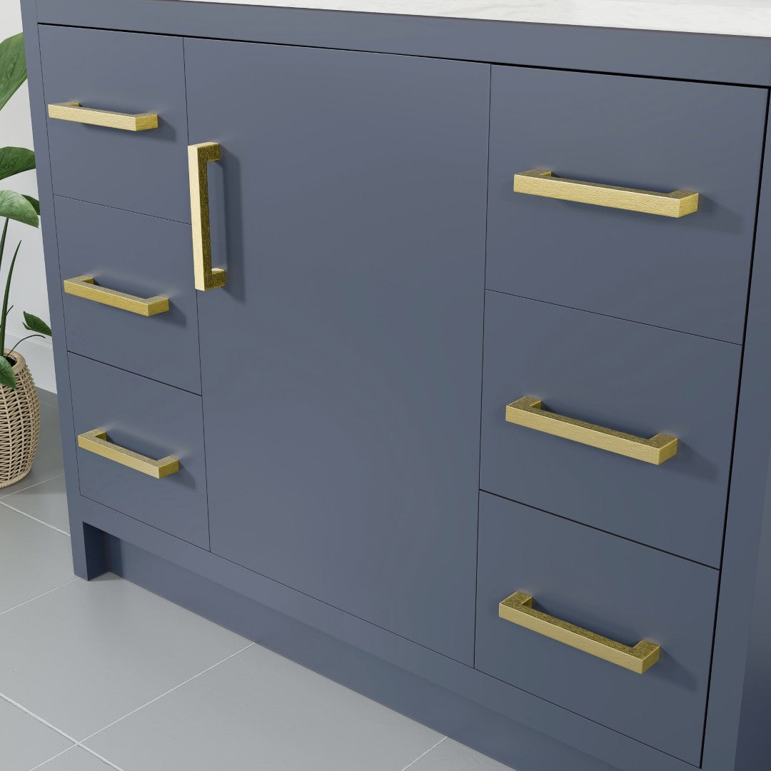 Curio 42 in. Dark Blue Single Sink Bath Vanity with Carrara Quartz Top and Undermount Porcelain Sink