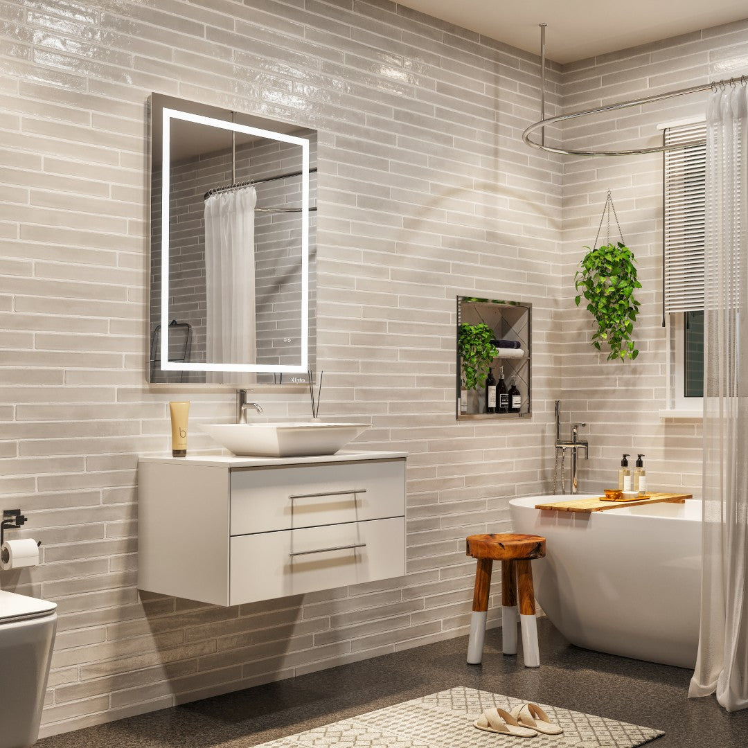Wave 30 in. White Wall Mount Single Sink Bath Vanity with White Quartz Top and Vessel Porcelain Sink
