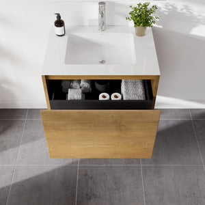 Madeira 20 in. Oak Wall Mount Single Sink Bath Vanity with Acrylic Top and Integrated Sink