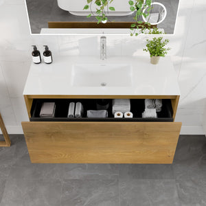 Madeira 48 in. Oak Wall Mount Single Sink Bath Vanity with Acrylic Top and Integrated Sink
