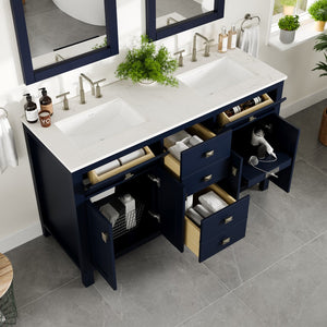Artemis 60 in. Blue Double Sink  Bath Vanity with Engineered Top and Undermount Porcelain Sinks