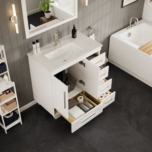Loon 30 in. White Single Sink Bath Vanity with Carrara Quartz Top and Undermount Porcelain Sink