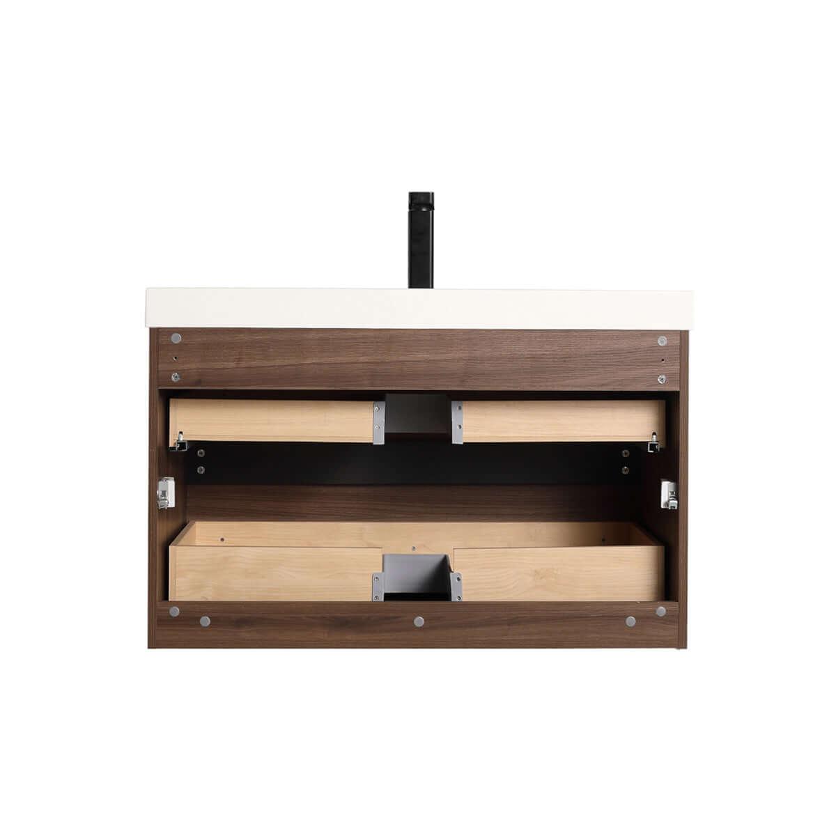 Blossom Annecy 36″ Wall-Hung Vanity - Modern Minimalist Design with Soft-Closing Drawers in Dark Walnut and Maple