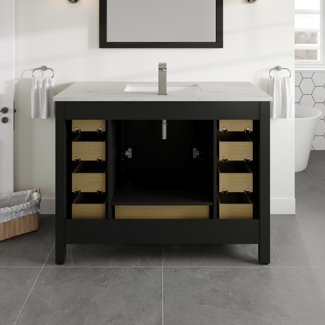 London 42 in. Espresso Single Sink Bath Vanity with Carrara Quartz Top and Undermount Porcelain Sink