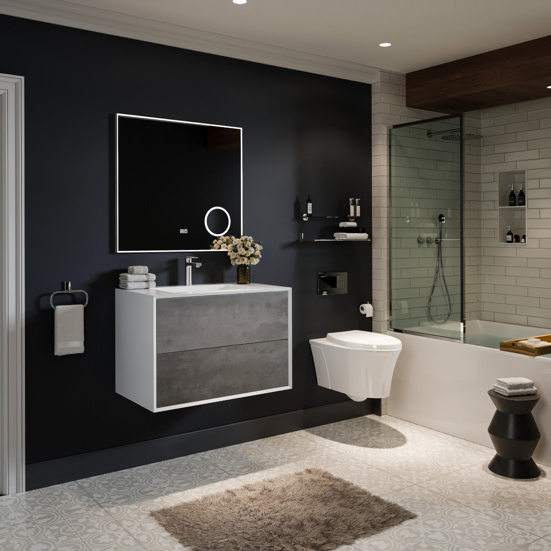 Vienna 36 in. Concrete Gray Wall Mount Single Sink Bath Vanity with Acrylic Top and Integrated Sink