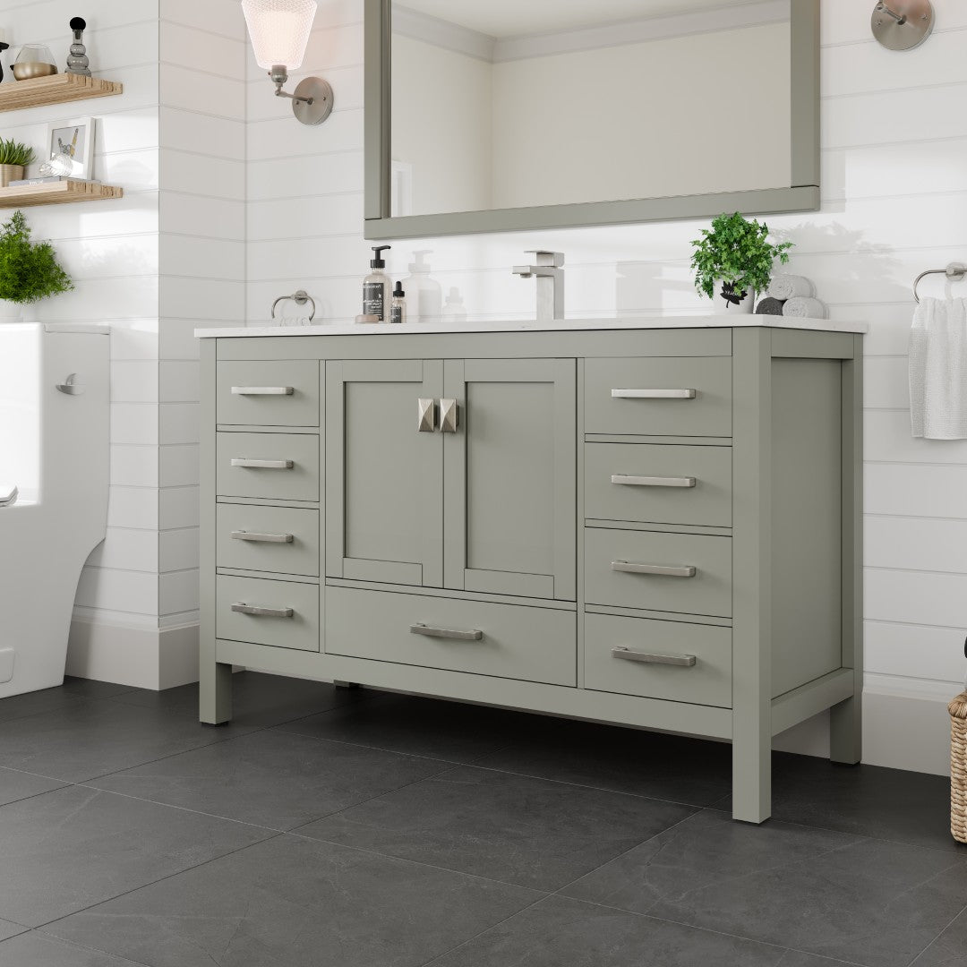 London 54 in. Gray Single Sink Bath Vanity with Carrara Quartz Top and Undermount Porcelain Sink