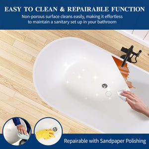 New England Home Goods Cancun 67" Freestanding Tub in White - Stone Resin Solid Surface