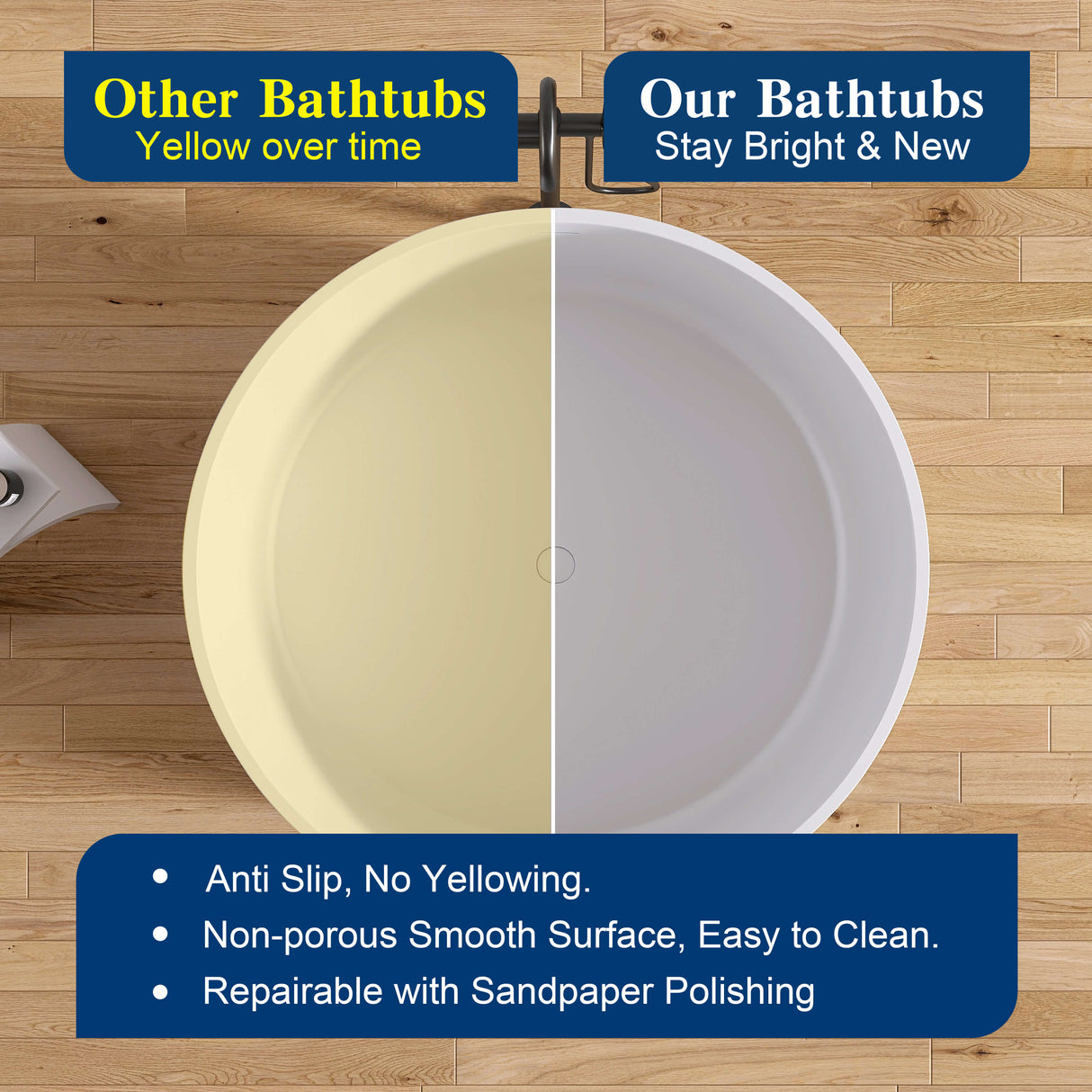 New England Home Goods Myrtle 49" Freestanding Tub in White - Stone Resin Solid Surface