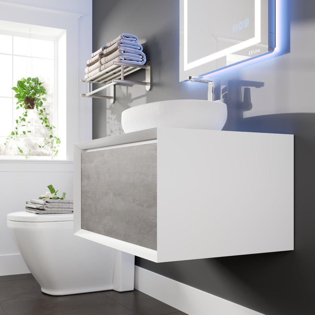 Santa Monica 30 in. Gray Wall Mount Single Sink Bath Vanity with Acrylic Top and Vessel Solid Surface Sink