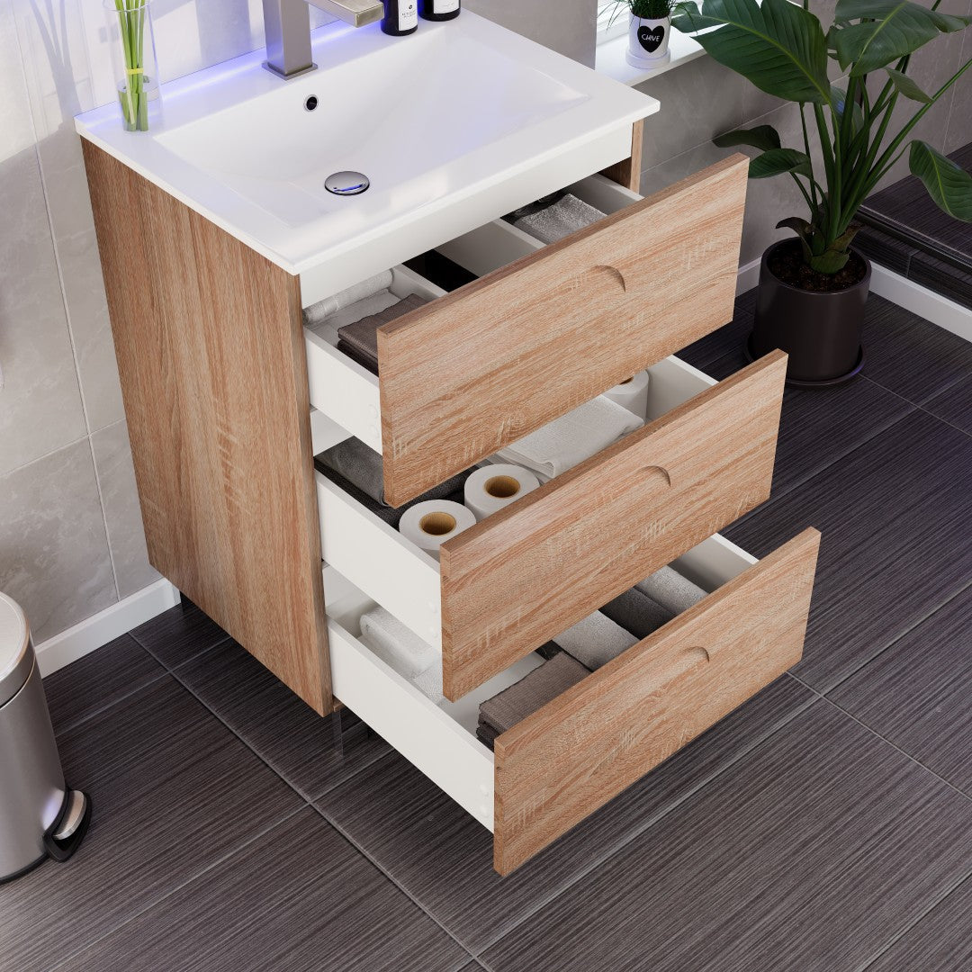 Joy 24 in. Maple Single Sink Bath Vanity with Porcelain Top and Integrated Sink
