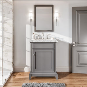 Elite Princeton 24 in. Gray Single Sink Bath Vanity with Carrara Marble Top and Undermount Porcelain Sink