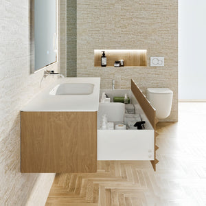 Oahu 55 in. Oak Wall Mount Single Sink Bath Vanity with Solid Surface Top and Integrated Sink
